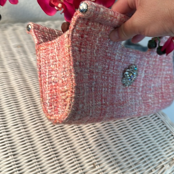 BEAUTIFUL PUTU By J. MACLEAR WOVEN TWEED CLUTCH HANDBAG. Pink/white/silver. VGUC - Picture 5 of 10